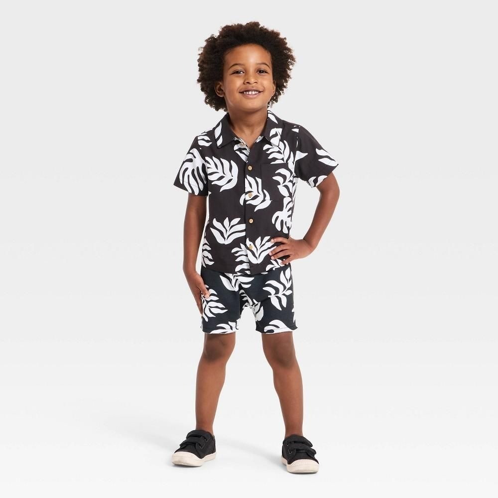 Grayson Mini Toddler Boys' Palm Fronds Matching T-Shirt Shorts Set Gray 3T